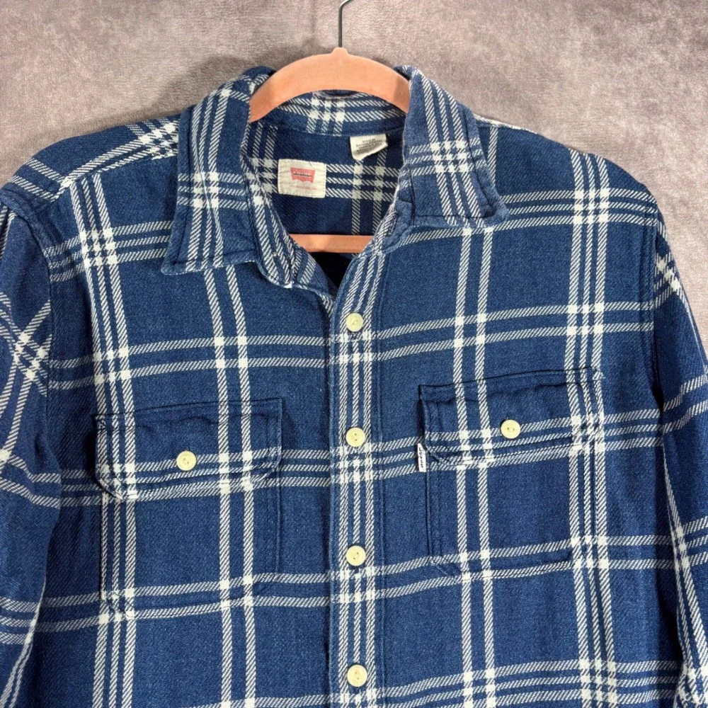 Levi's Flannel Shirt Mens XL Blue Plaid Button Down Long Sleeve Cotton Gorpcore